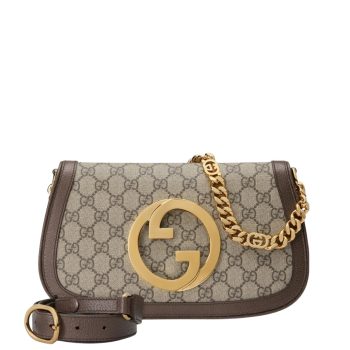 GUCCI 28CM BLONDIE SHOULDER BAG BEIGE AND EBONY SUPREME CANVAS