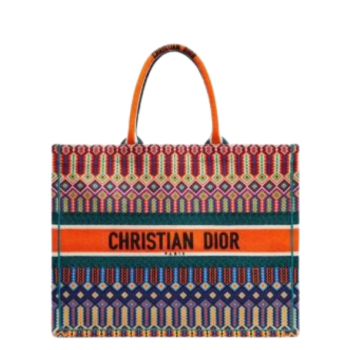 DIOR DARK MULTICOLOR LARGE BOOK TOTE CANVAS EMBROIDERY