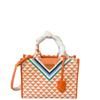 PRADA ORANGE EMBROIDERED FABRIC TOTE BAG