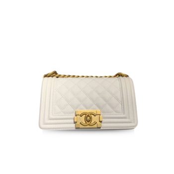 CHANEL SMALL BOY HANDBAG WHITE