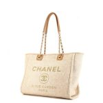 CHANEL BEIGE DEAUVILLE TOTE TWEED CANVAS BAG