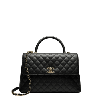 CHANEL LARGE FLAP BAG WITH TOP HANDLE BLACK 11IN/28CM