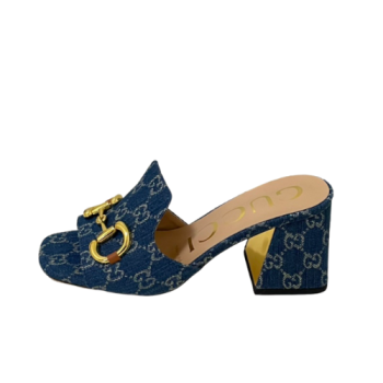 SANDAL GUCCI WOMEN'S SLIDE MONOGRAM SANDAL WITH HORSEBIT BLUE - 35 EU - 4 US - 23 CM - 9 IN