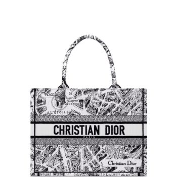 DIOR MEDIUM BOOK TOTE WHITE AND BLACK PLAN DE PARIS EMBROIDERY 36CM