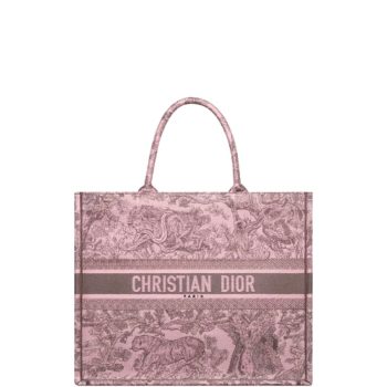 DIOR MEDIUM BOOK TOTE PINK AND GRAY TOILE DE JOUY SAUVAGE EMBROIDERY 36CM