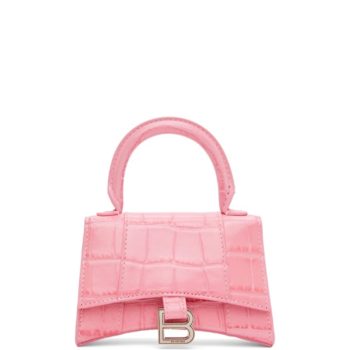 BALENCIAGA WOMEN'S HOURGLASS XS HANDBAG CROCODILE EMBOSSED IN PINK 24CM