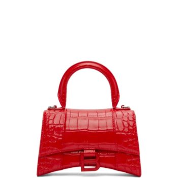 BALENCIAGA WOMEN'S HOURGLASS SMALL HANDBAG CROCODILE EMBOSSED IN RED 24CM