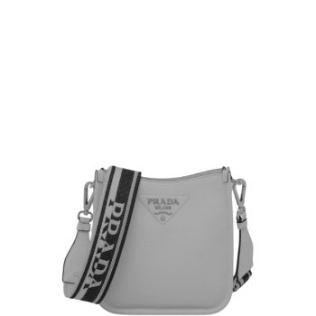 PRADA LEATHER MINI SHOULDER BAG GREY 20CM