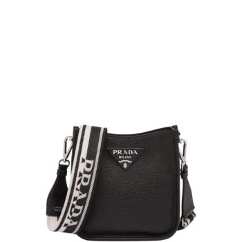 PRADA LEATHER MINI SHOULDER BAG BLACK 20CM