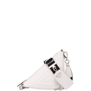 PRADA TRIANGLE LEATHER MINI BAG WHITE 27CM