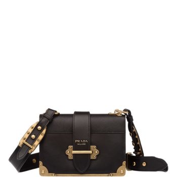 PRADA CAHIER LEATHER BAG IN BLACK 25CM