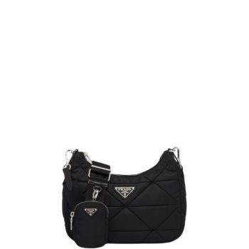 PRADA PADDED LEATHER SHOULDER BAG BLACK 25CM