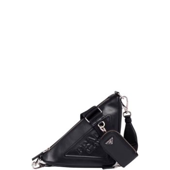 PRADA TRIANGLE LEATHER MINI BAG BLACK 27CM