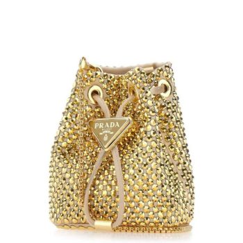 PRADA EMBELLISHED SATIN POUCH PLATINUM COLOR 20CM