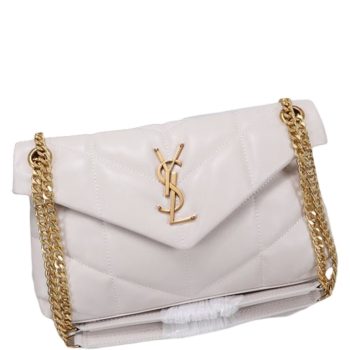 SAINT LAURENT PUFFER SMALL CHAIN BAG IN QUILTED LAMBSKIN WHITE GOLD 29CM