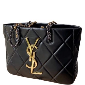 SAINT LAURENT QUILTED LAMBSKIN SHOPPING BAG BLACK