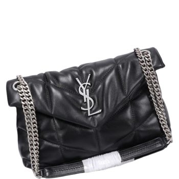 SAINT LAURENT PUFFER SMALL CHAIN BAG IN QUILTED LAMBSKIN BLACK SILVER
