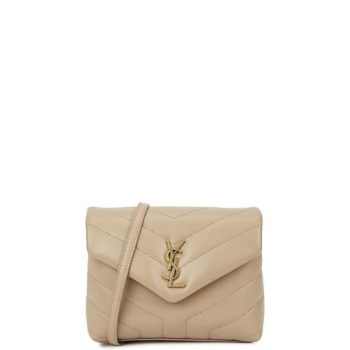 SAINT LAURENT LOULOU TOY STRAP BAG IN QUILTED Y LEATHER BEIGE