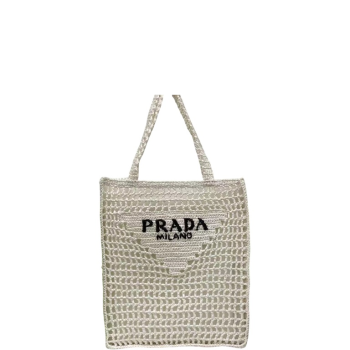PRADA WHITE RAFFIA TOTE BAG 14.9IN/38CM