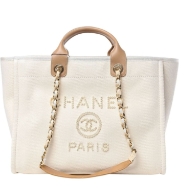 CHANEL WHITE LARGE DEAUVILLE PEARL TOTE BAG 15IN/38CM
