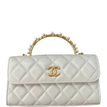 CHANEL LAMBSKIN MINI KELLY FLAP BAG WHITE 17CM