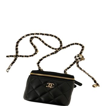 CHANEL VANITY WITH CHAIN BLACK 6.6 IN / 17 CM