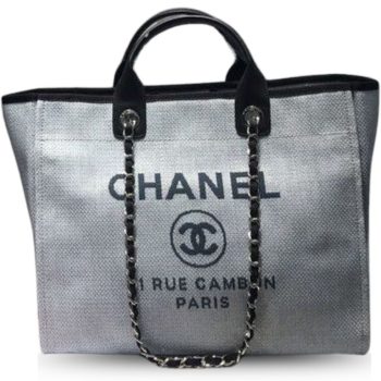 CHANEL DEAUVILLE TOTE CANVAS BAG LIGHT GREY