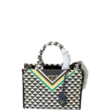 PRADA EMBROIDERED FABRIC TOTE BAG BLACK