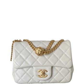 CHANEL WHITE RECTANGULAR MINI FLAP BAG 18CM