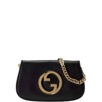 GUCCI BLONDIE SHOULDER BAG BLACK LEATHER 28CM