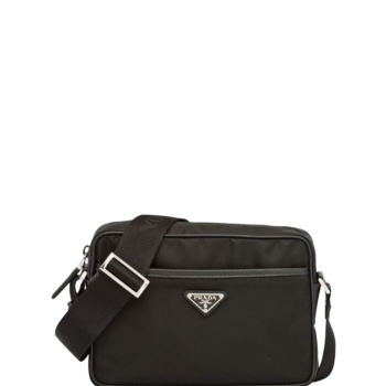 PRADA TRIANGLE LOGO RE-NYLON AND SAFFIANO LEATHER BLACK