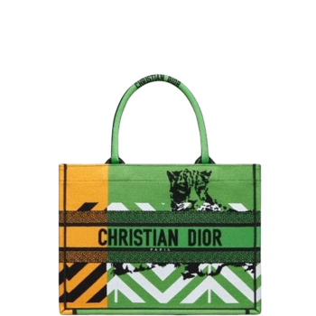 DIOR MEDIUM BOOK TOTE BRIGHT GREEN AND BRIGHT YELLOW D-JUNGLE POP EMBROIDERY 36CM