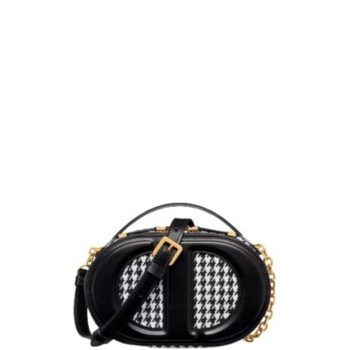 DIOR SIGNATURE OVAL CAMERA HOUNDSTOOTH EMBROIDERED BAG BLACK 18CM