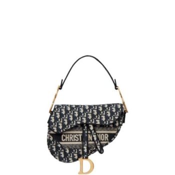 DIOR SADDLE BAG DIOR OBLIQUE EMBROIDERY BLUE 24CM