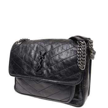 SAINT LAURENT NIKI BABY CHAIN BAG IN CRINKLED VINTAGE BLACK NOIR 21CM 6331600EN041000