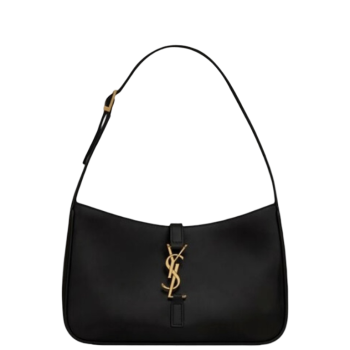 SAINT LAURENT LE 5 A 7 HOBO BAG IN SMOOTH LEATHER BLACK GOLD 23CM