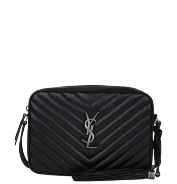 SAINT LAURENT LOU CAMERA BAG IN QUILTED BLACK SILVER LEATHER 23CM