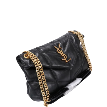 SAINT LAURENT PUFFER SMALL CHAIN BAG IN QUILTED LAMBSKIN BLACK GOLD