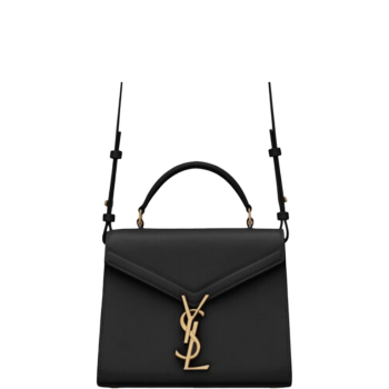 SAINT LAURENT CASSANDRA MINI TOP HANDLE BAG IN GRAIN DE POUDRE EMBOSSED BLACK GOLD 20CM