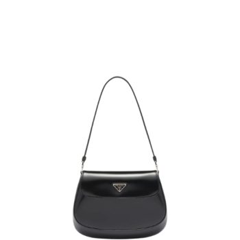 PRADA CLEO BRUSHED LEATHER WITH FLAP IN BLACK
