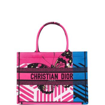 DIOR MEDIUM BOOK TOTE BRIGHT BLUE AND BRIGHT PINK D-JUNGLE POP EMBROIDERY 36CM