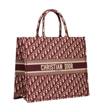 DIOR LARGE BOOK TOTE OBLIQUE EMBROIDERY RED 42CM