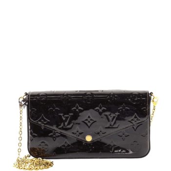 LOUIS VUITTON POCHETTE FELICE AMARANTE MONOGRAM VERNIS BLACK 21CM